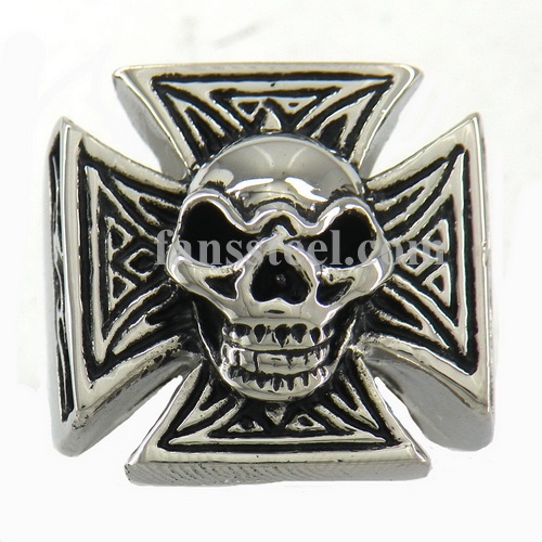 FSR07W68 Skull Maltese Cross Signet biker Ring - Click Image to Close